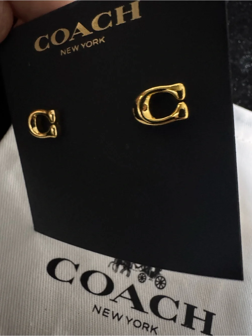 COACH Gold C-Logo Stud Earrings - Picture 4 of 5